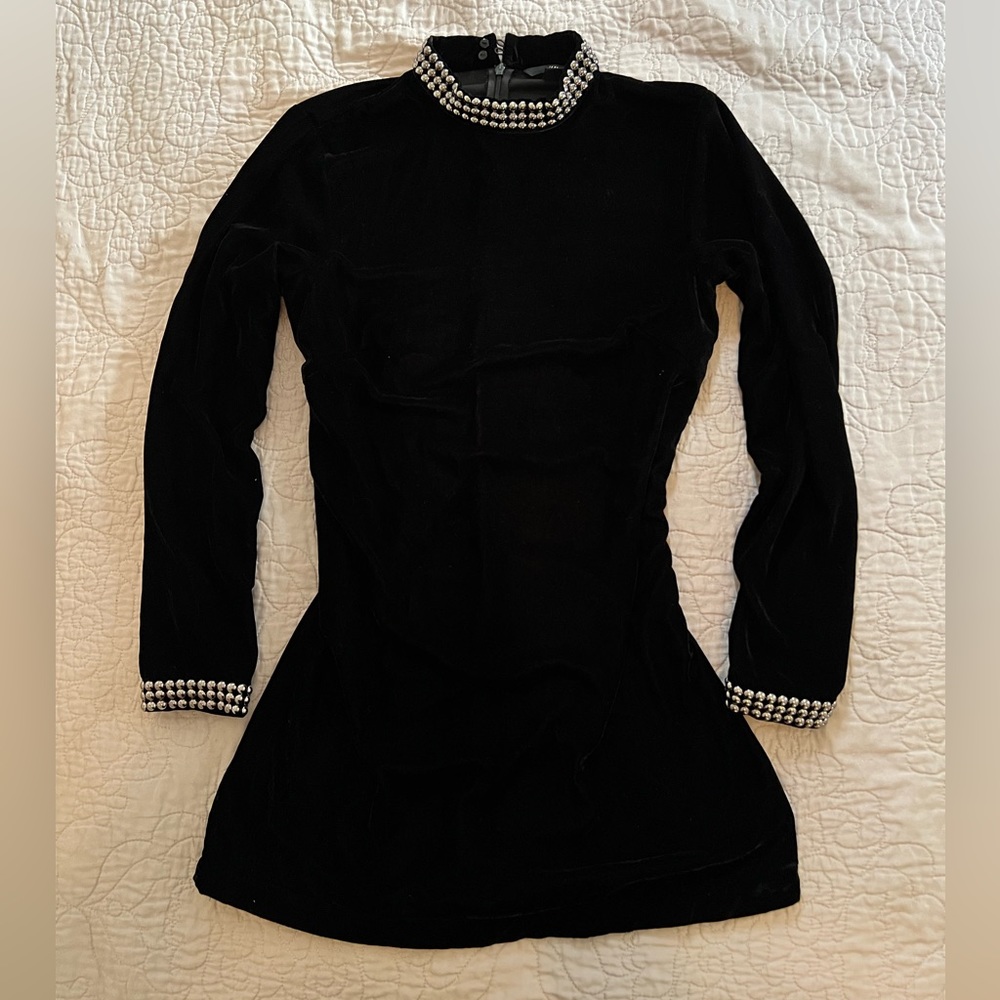 Black Velvet Dress with studded collar and wrist cuffs - size 6